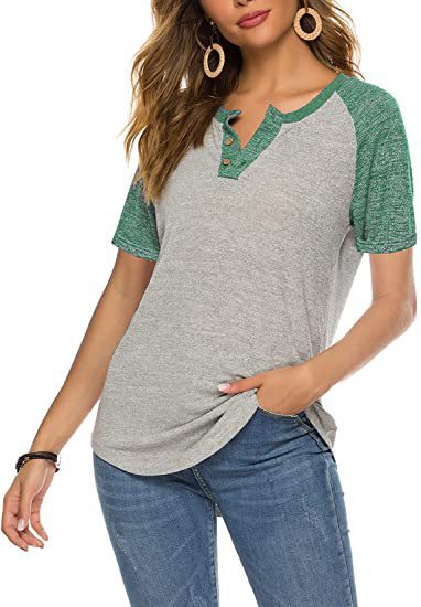 Casual short sleeve Henley T-shirt for women with button placket Lune London