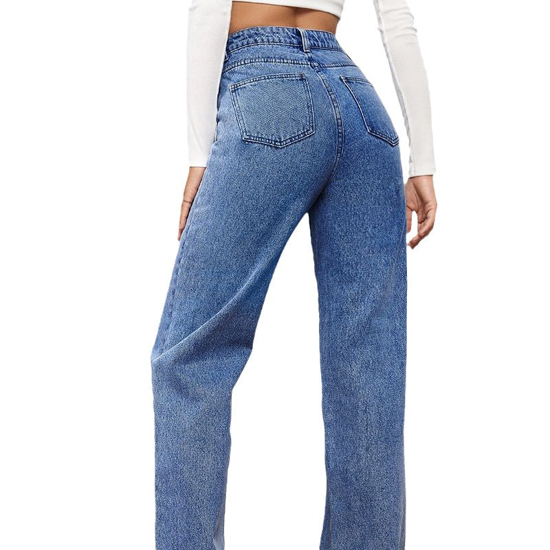 Ladies high-cut denim jeans with wide leg Lune London