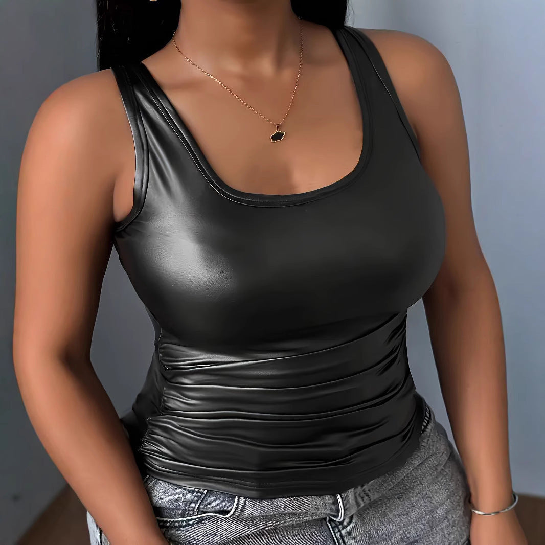 Ladies Tank Top with Shiny Material and Figure-Hugging Fit Lune London