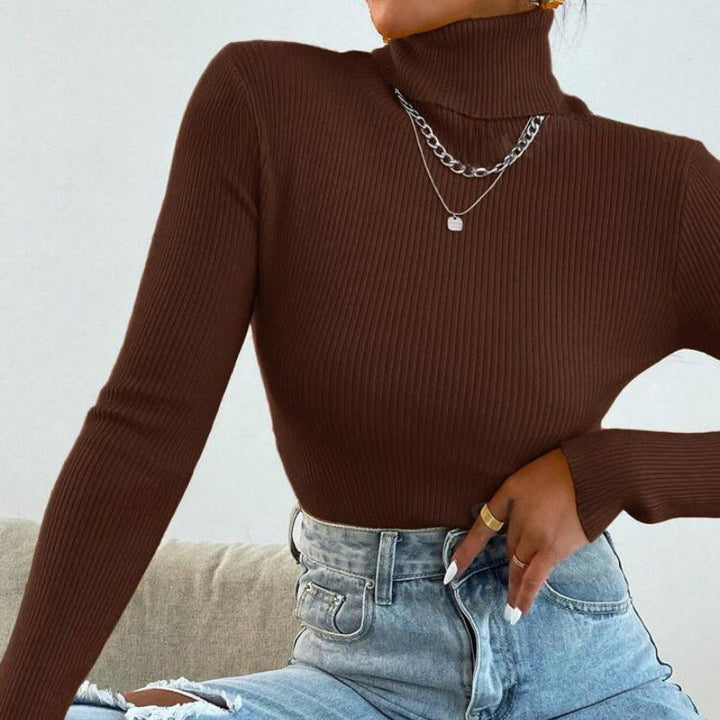 Women's Elegant Turtleneck Sweater with Fine Ribbed Texture Lune London