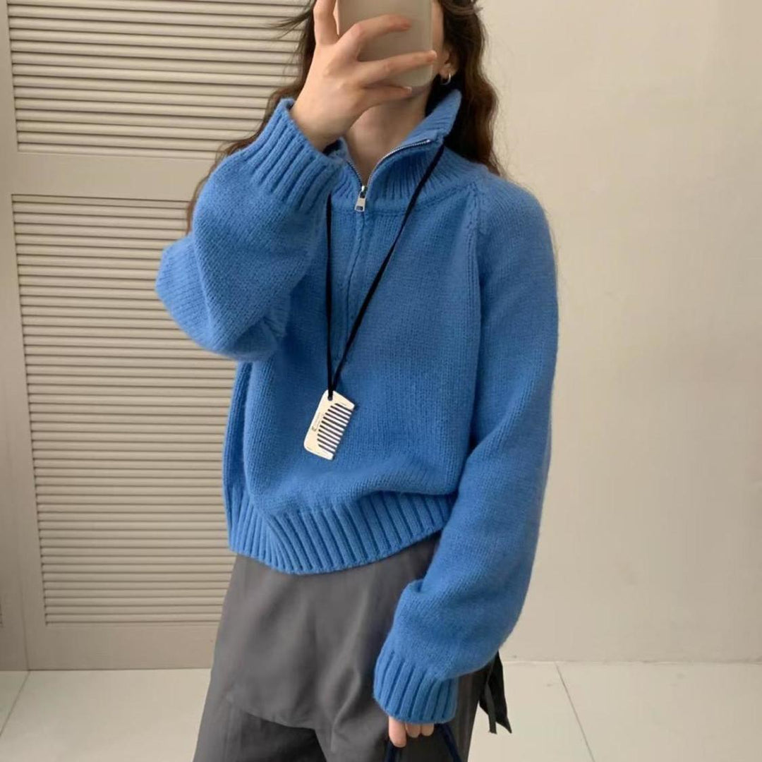 Pull tricot féminin à col montant et fermeture éclair Chic & Stil