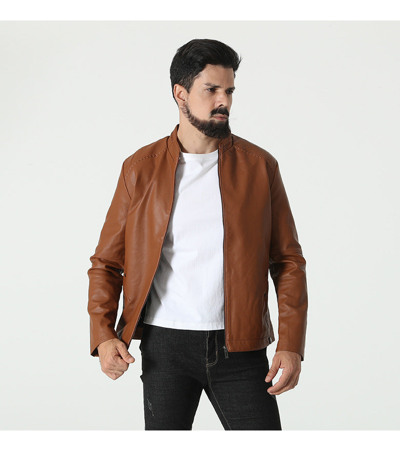 Trendy synthetic leather jacket for men with elastic collar Lune London