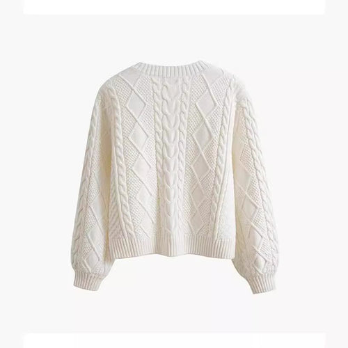 Thick knit sweater for women with a creative cable pattern and wide sleeves Lune London