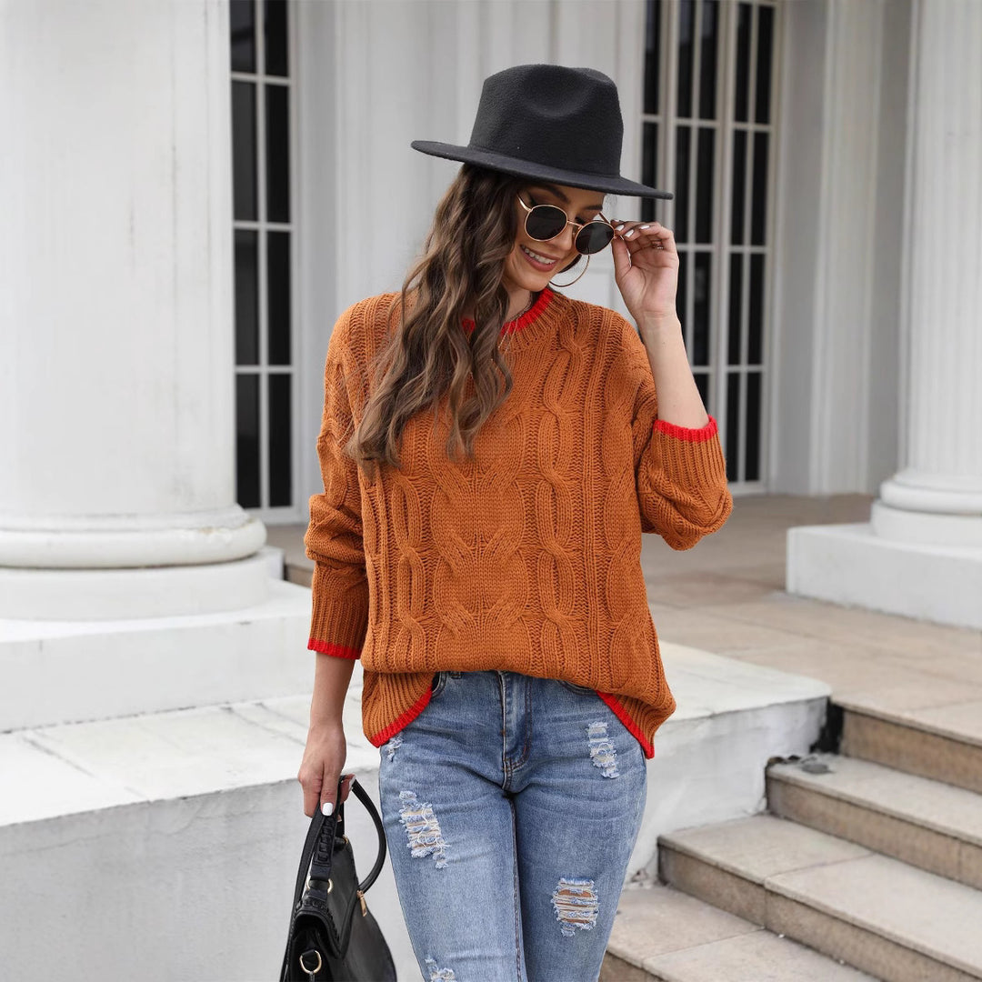 Pull femme en tricot épais avec un motif en câble unique et des accents tendance Chic & Stil