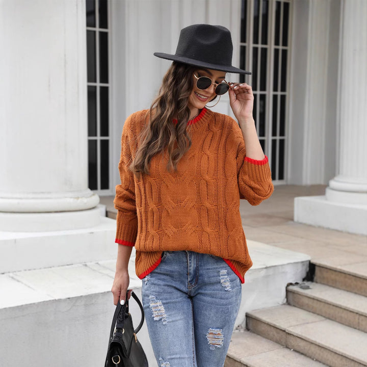 Pull femme en tricot épais avec un motif en câble unique et des accents tendance Chic & Stil