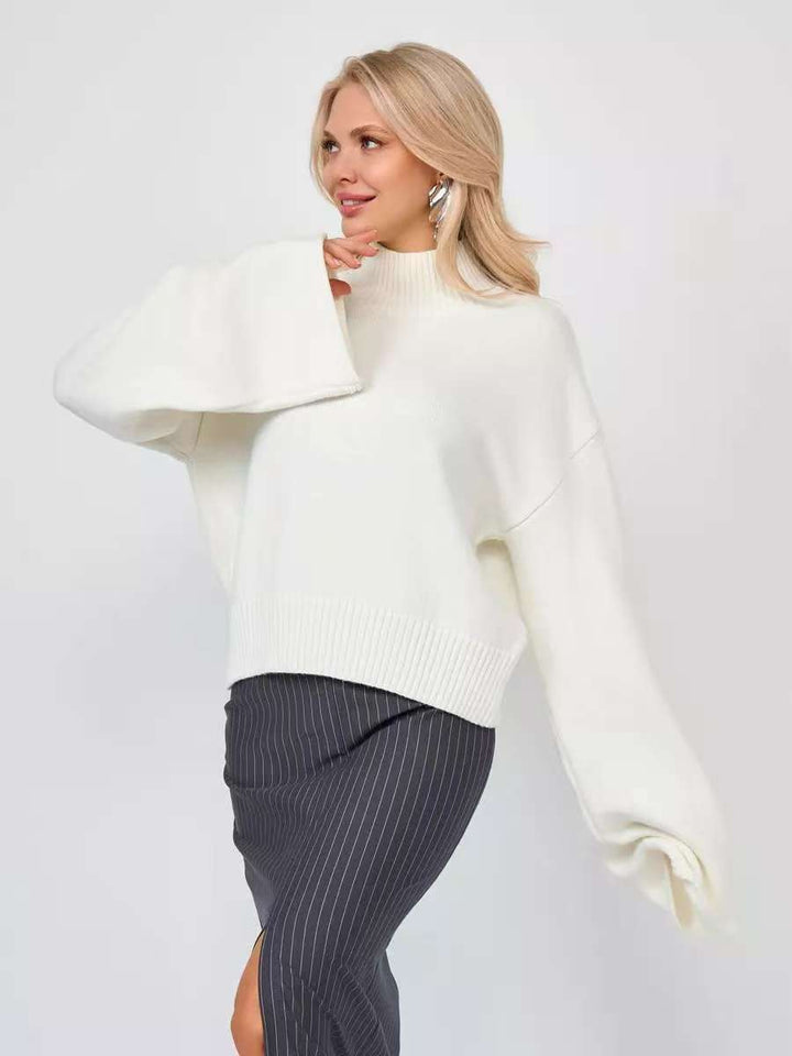 Ladies elegant oversized sweater with a loose fit and high collar Lune London