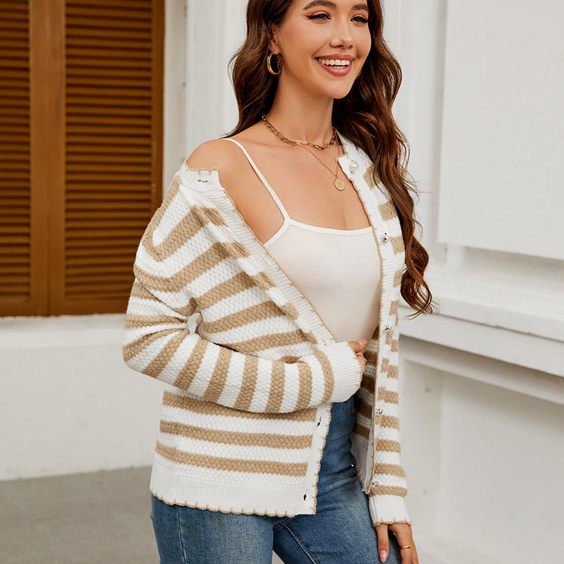 Ladies' trendy cardigan with unique stripes and a chic textured design