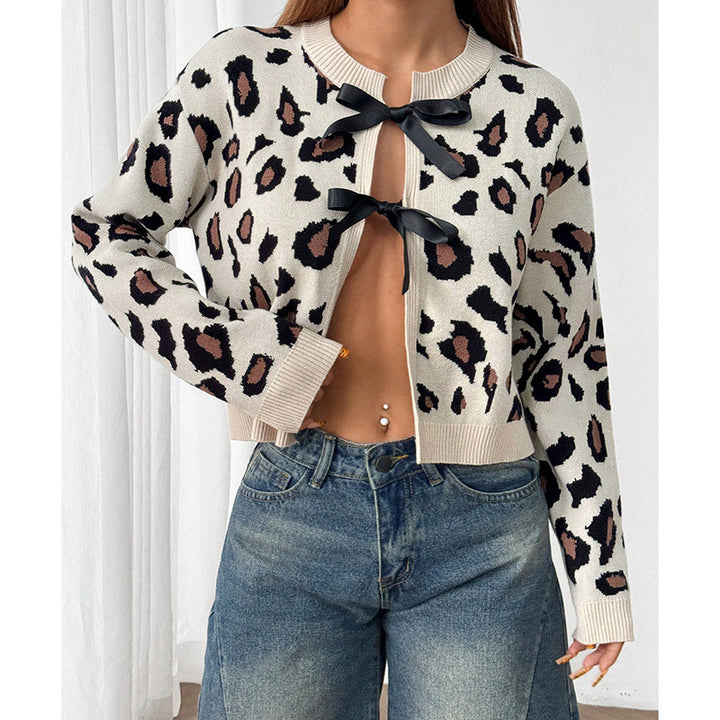 Ladies Elegant Style leopard knitted vest with ties Lune London