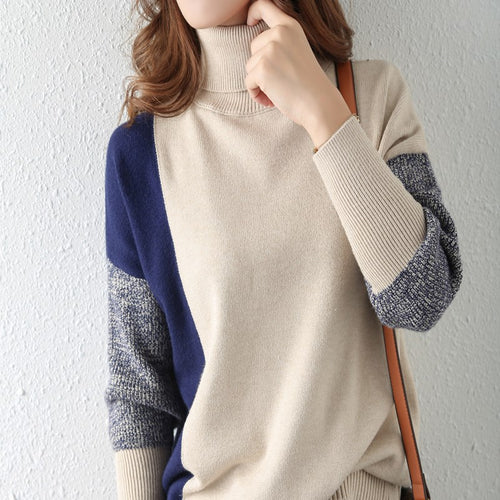 Graphic patterned turtleneck sweater in block colors for ladies Lune London