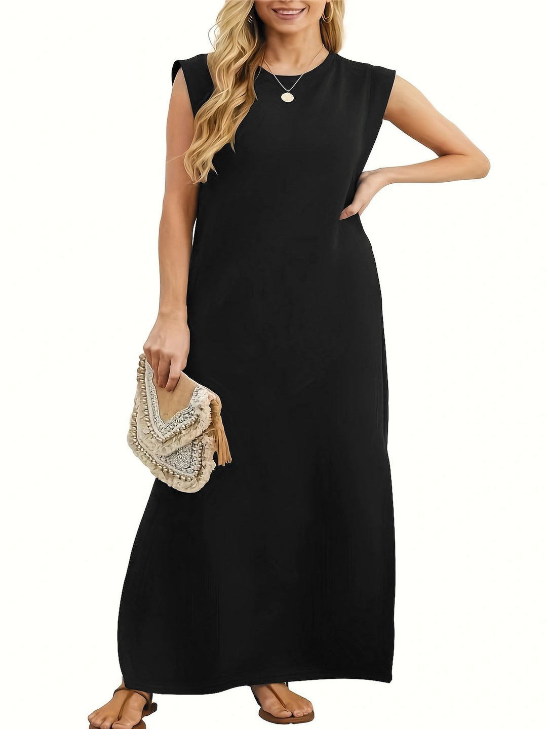 Maxi dress for women with clean lines and modern details on the shoulders Lune London