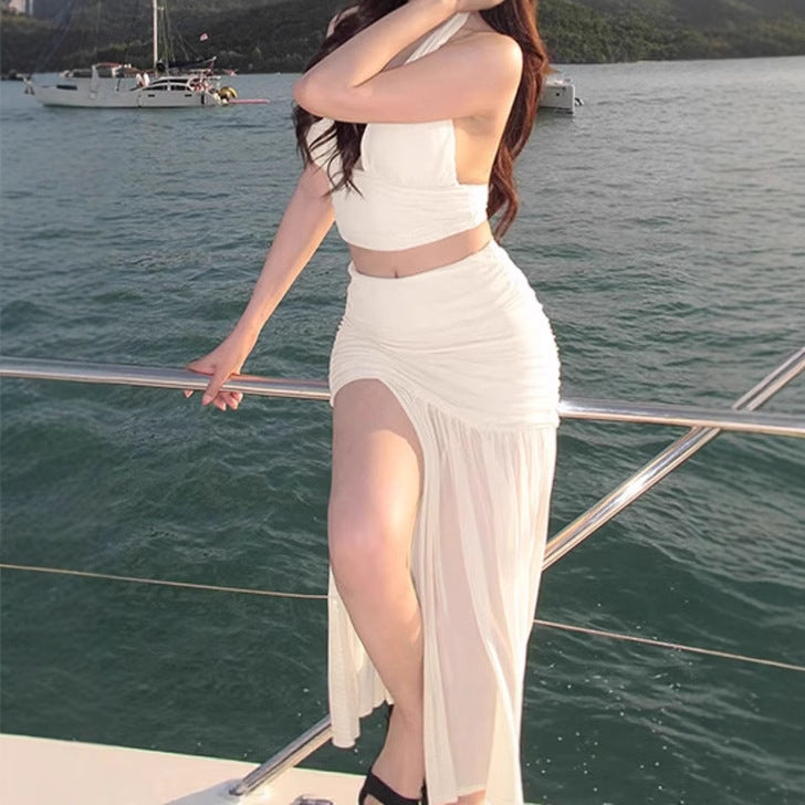 Women's crop-top set and high-waisted skirt
