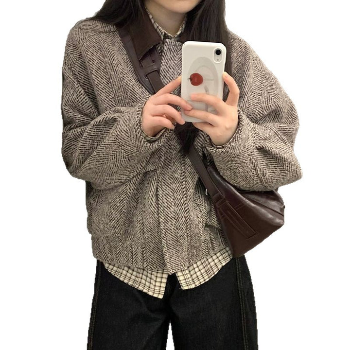 Veste en laine décontractée pour femmes avec motif à carreaux Chic & Stil
