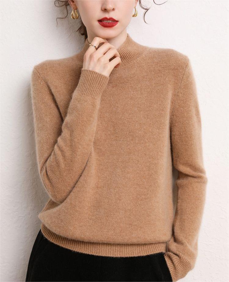 Pull en cachemire pour femmes avec col montant et manches étroites Chic & Stil