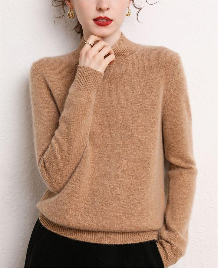 Pull en cachemire pour femmes avec col montant et manches étroites Chic & Stil