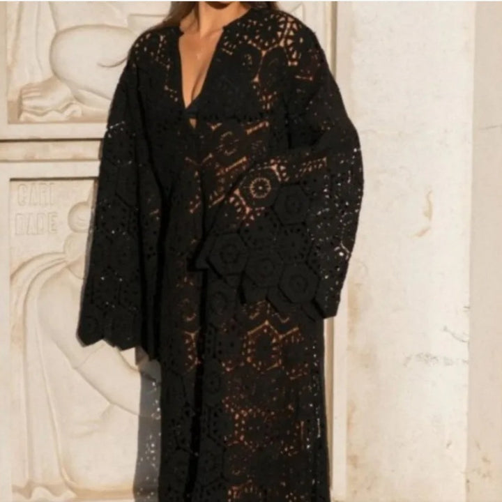 Women's crochet beach dress with flared sleeves and an elegant cut Lune London