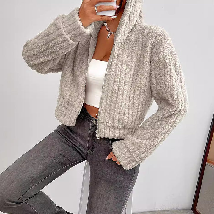 Veste de rotation pour femmes en polaire douillette avec col haut Lune London