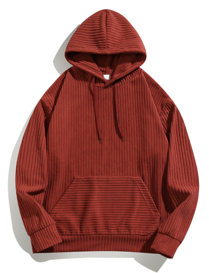 Cozy hooded sweater for men with ribbed structure and practical kangaroo pocket Lune London