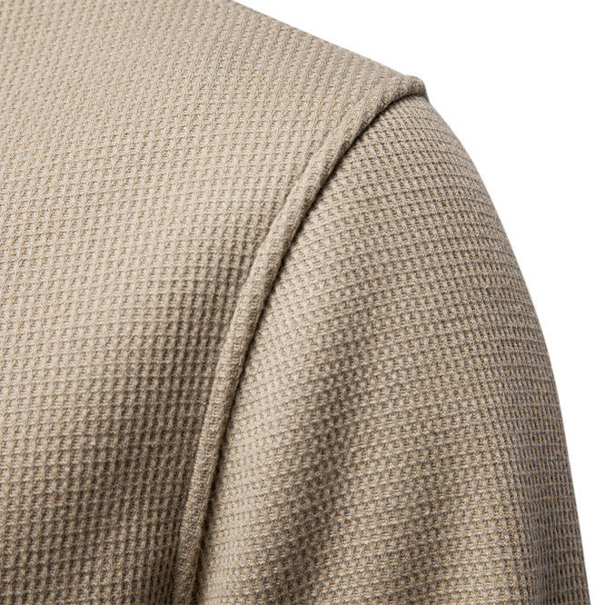 Men's Long Sleeve Pullover with Button Placket and Textured Fabric Lune London