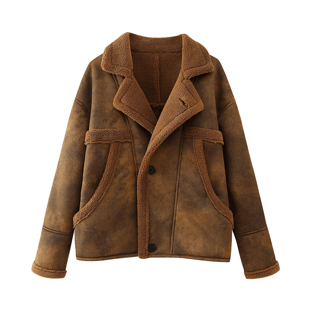Ladies comfortable teddy leather jacket with practical pockets Lune London