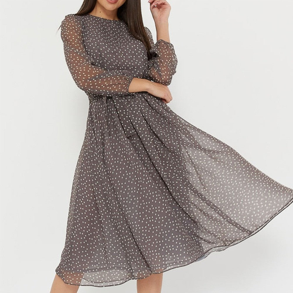 Robe en chiffon pour femme avec manches transparentes et ceinture ajustée Chic & Stil