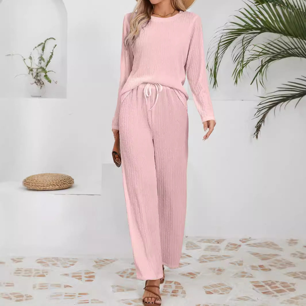 Ensemble décontracté confortable pour femmes avec texture côtelée et taille élastique Chic & Stil