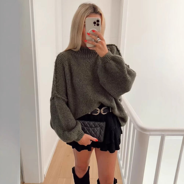 Ladies Large sweater with high collar and balloon sleeves Lune London