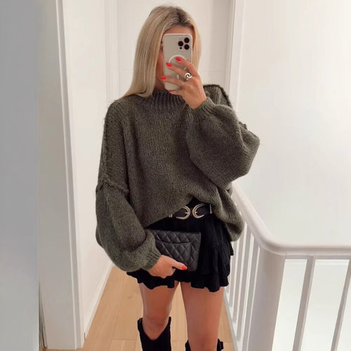 Ladies Large sweater with high collar and balloon sleeves Lune London