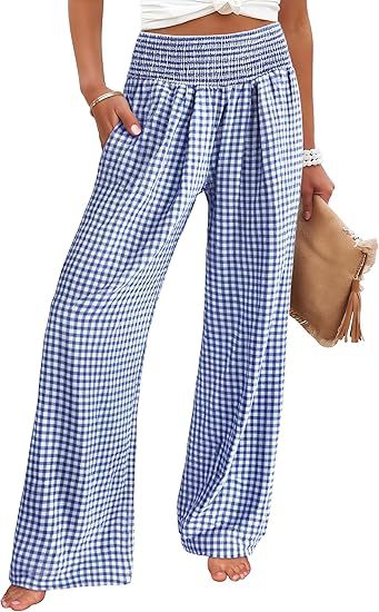 Loose plaid pants for women with elastic waistband and pockets Lune London