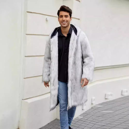 Luxurious faux fur coat for men with hood Lune London