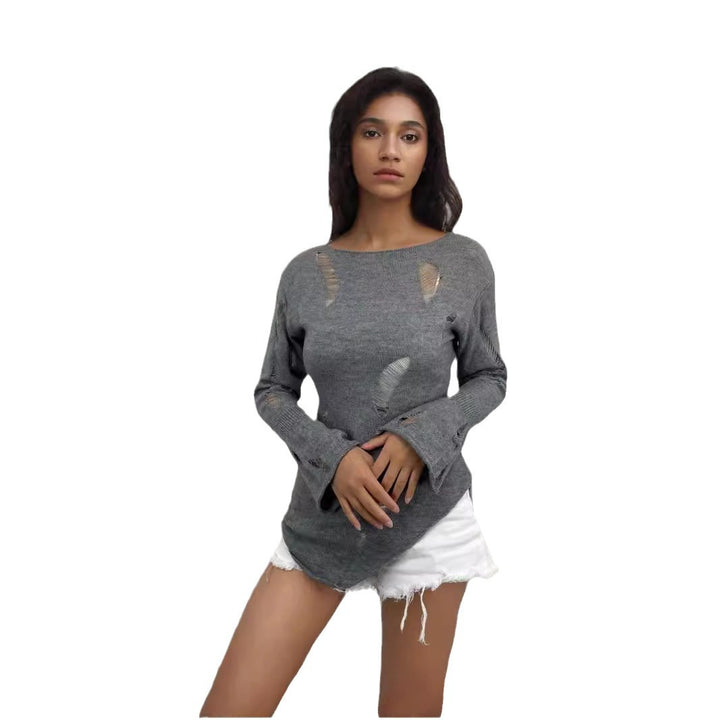 Pull en tricot pour femmes avec un look décontracté et déchiré et une coupe large Lune London
