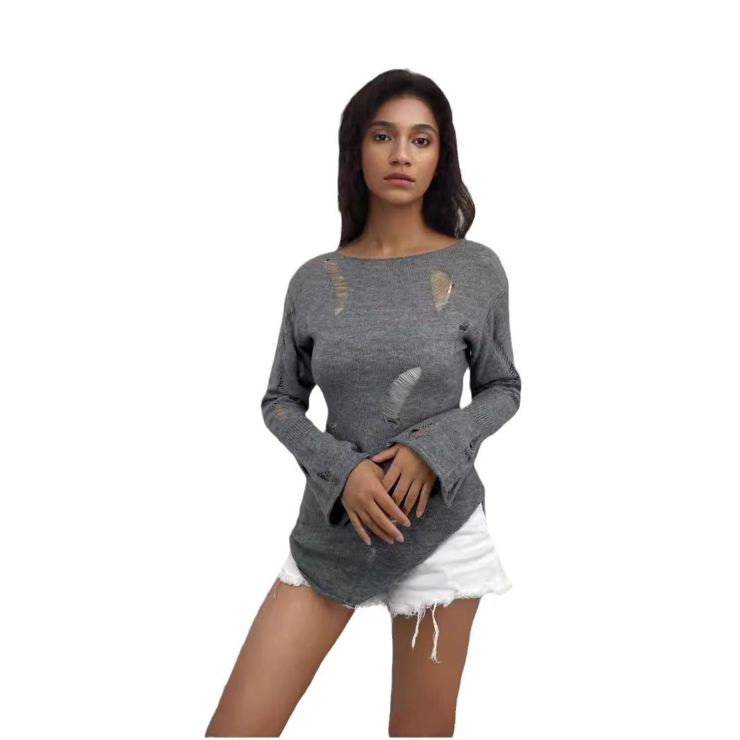 Pull en tricot côtelé urbain pour femmes avec détails usés Chic & Stil