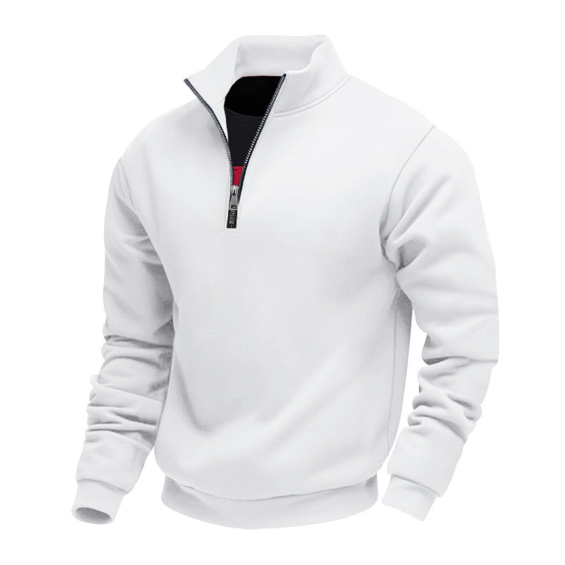 Men's Lightweight Fleece Pullover with Stand-Up Collar and Half-Length Zipper Lune London