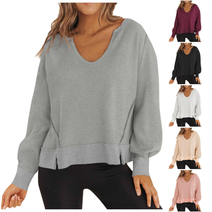 Women Casual Sweater with V-neck and Side Slits Lune London