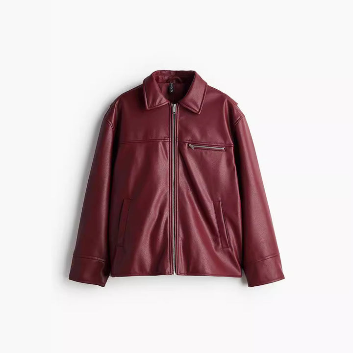 Fashionable synthetic leather jacket for women with elastic hem and modern cut Lune London