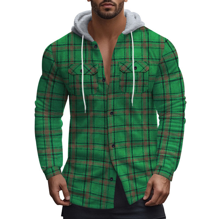 Men's plaid casual shirt with removable hood Lune London