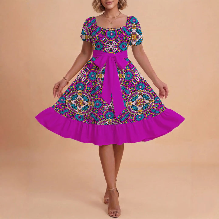 Women's elegant maxi dress with floral design and waist belt Lune London