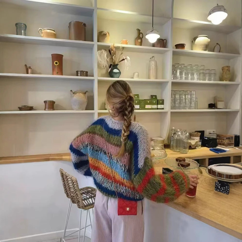 Pull en maille aérien pour femme avec motif à rayures colorées Chic & Stil