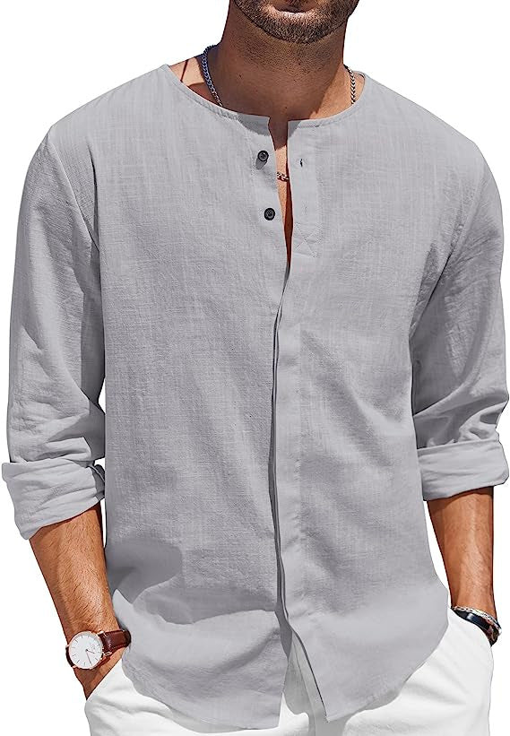 Linen shirt for men with a casual stand-up collar and button placket Lune London