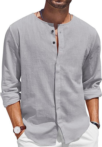 Linen shirt for men with a casual stand-up collar and button placket Lune London