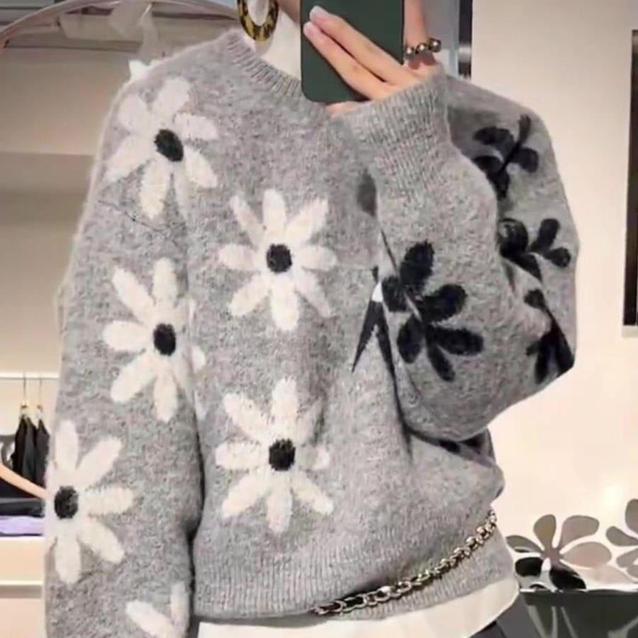 Pull en tricot pour femmes avec motif floral et coupe décontractée Chic & Stil