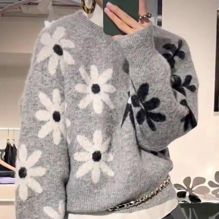 Pull en tricot pour femmes avec motif floral et coupe décontractée Chic & Stil
