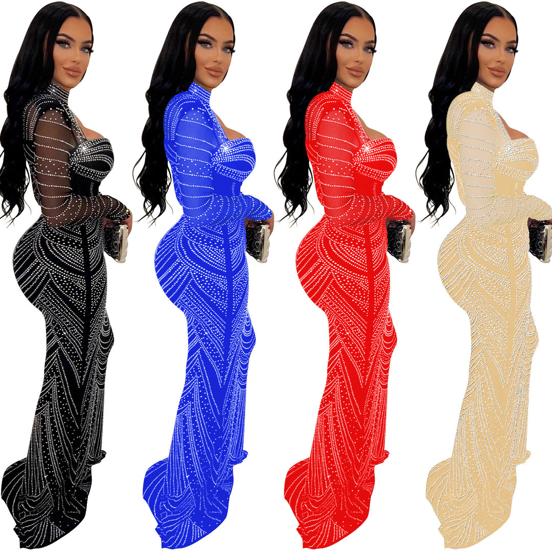Chic evening dresses and style in transparent chiffon with long sleeves for ladies