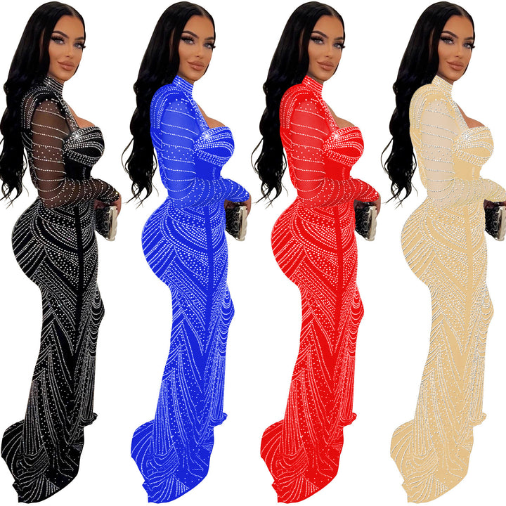 Chic evening dresses and style in transparent chiffon with long sleeves for ladies