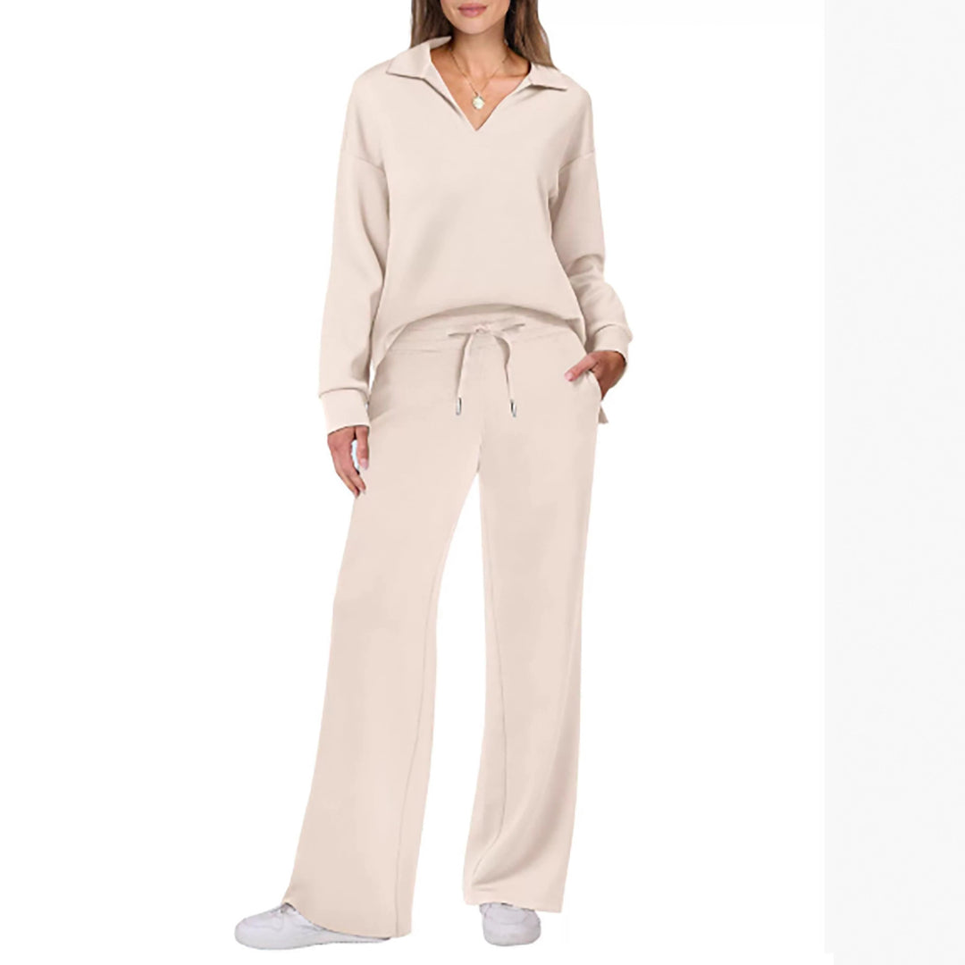 Lune London Wide Leg Casual Set for Women with V Neck