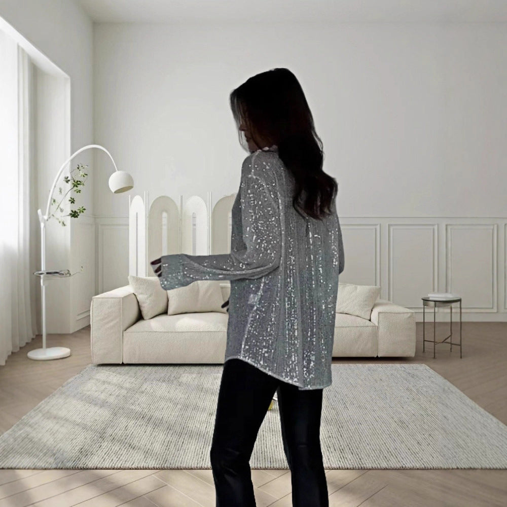 Ladies Glittering Oversized Shirt with Sequins Lune London