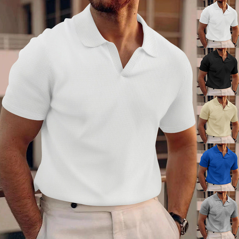 Men's polo with structured fabric and modern V-neck Lune London