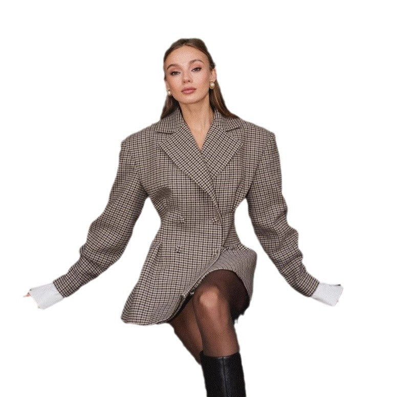Veste à carreaux surdimensionnée pour femmes avec fermeture à double boutonnage Chic & Stil
