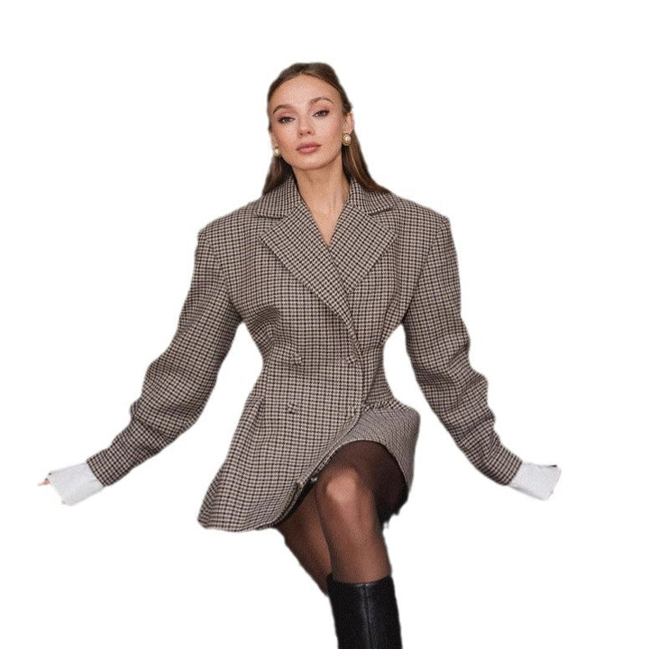 Veste à carreaux surdimensionnée pour femmes avec fermeture à double boutonnage Chic & Stil