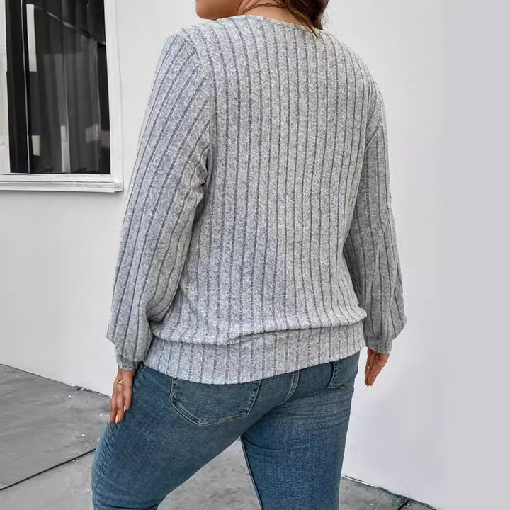 Casual knit sweater for women with deep V-neck and ribbed texture Lune London