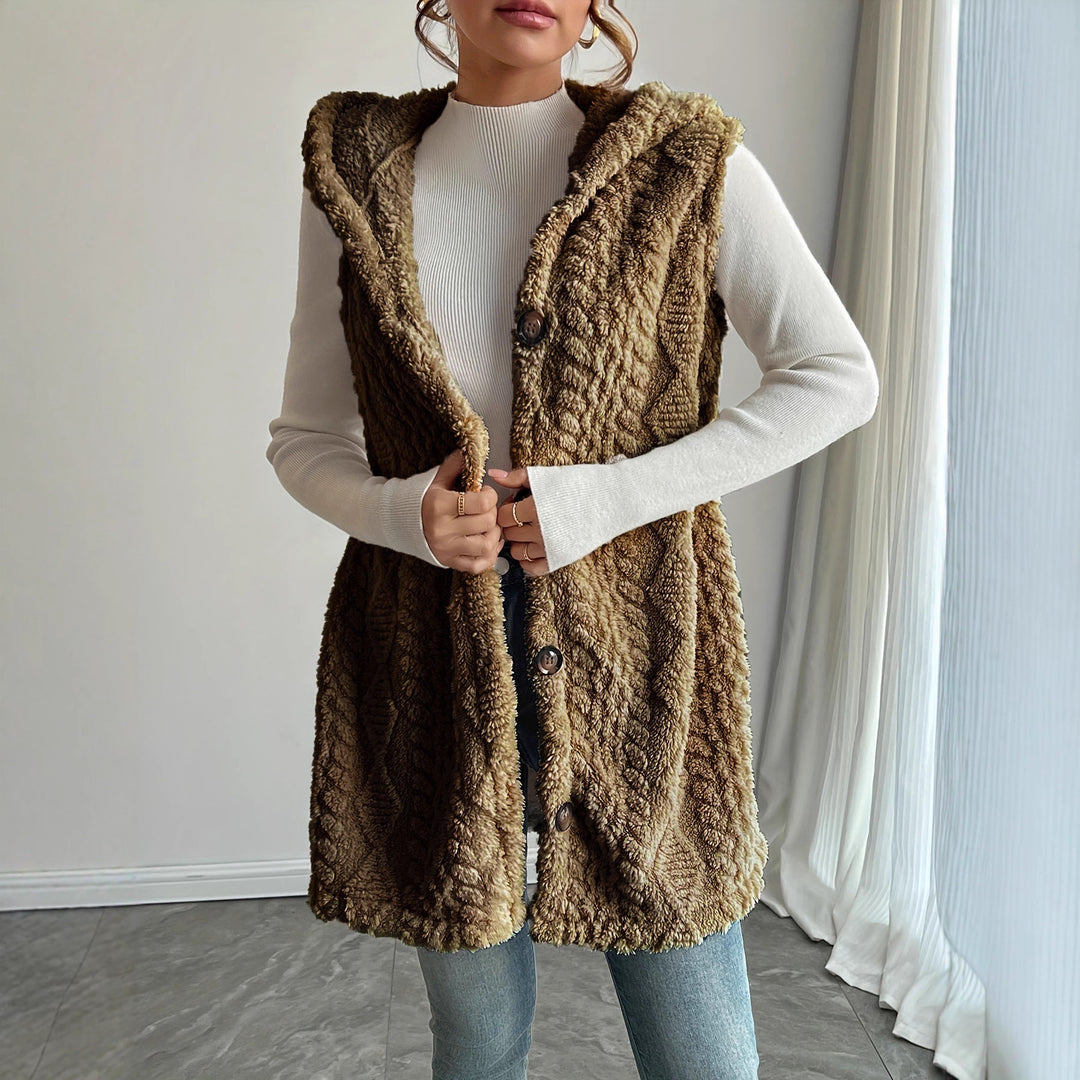 Women’s hooded vest in soft fabric with button placket Chic und Stil